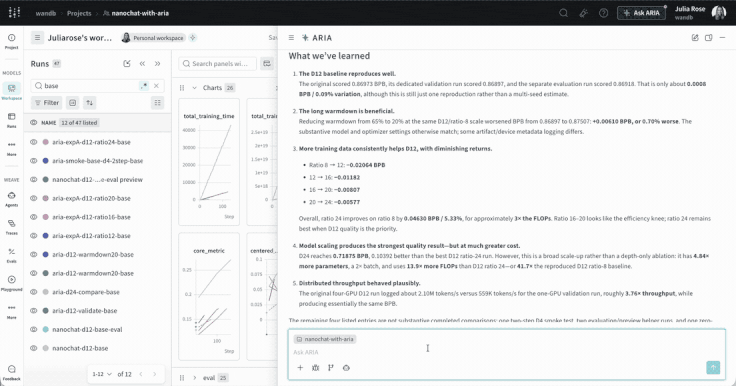 ARIA project memories: reviewing learned context in the project sidebar.